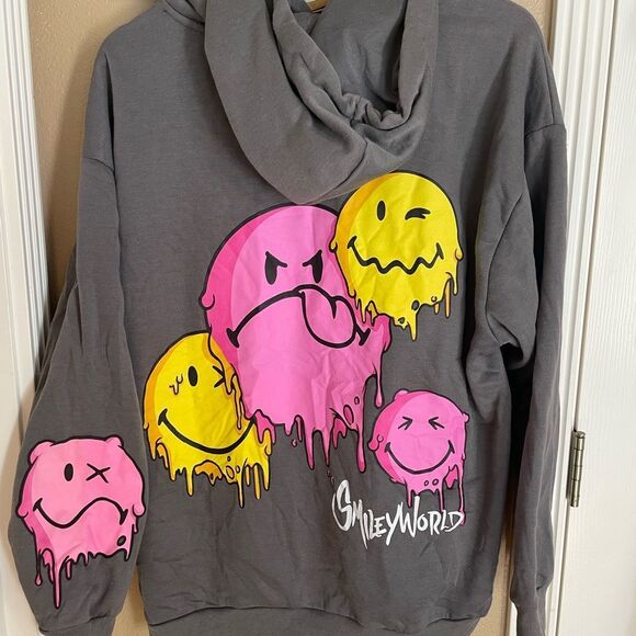 Smiley World Men’s Free Your Mind and Smile Gray Hoodie L - Picture 1 of 14